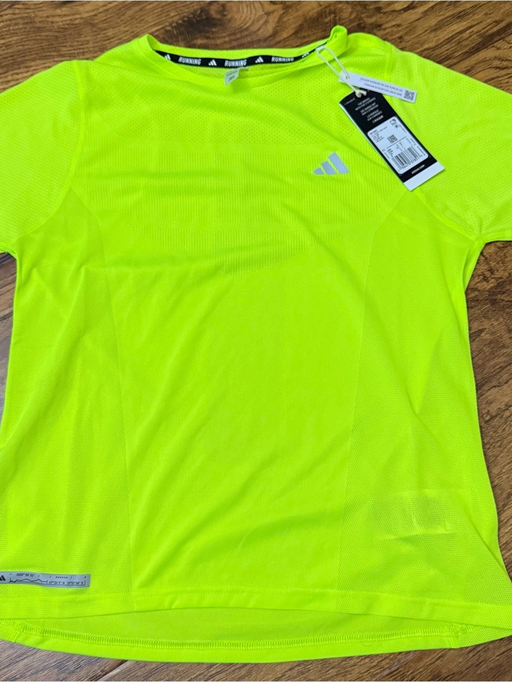 adidas Neon Yellow Short Sleeve Running Shirt with Reflective Logo